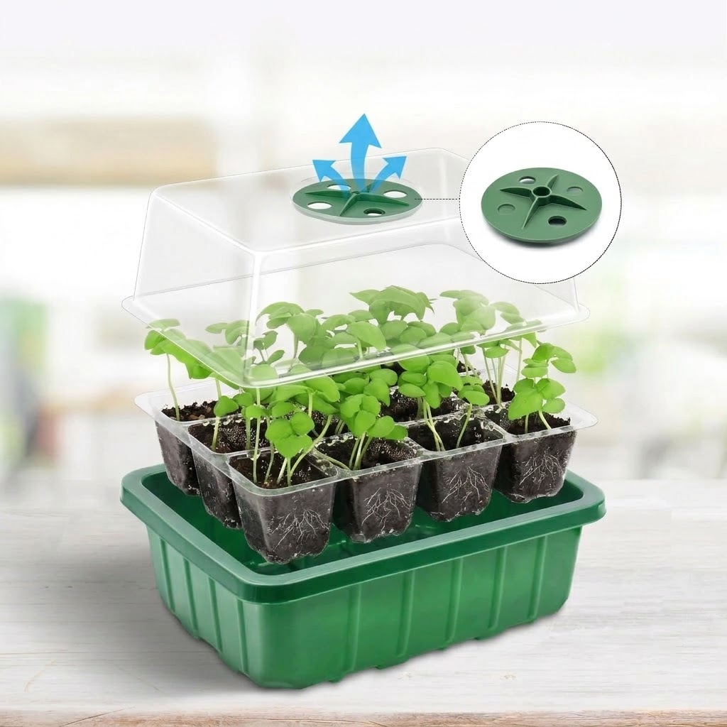 Seed Starter Tray - أقبية قابلة لتعديل الرطوبة، صينية شفافة