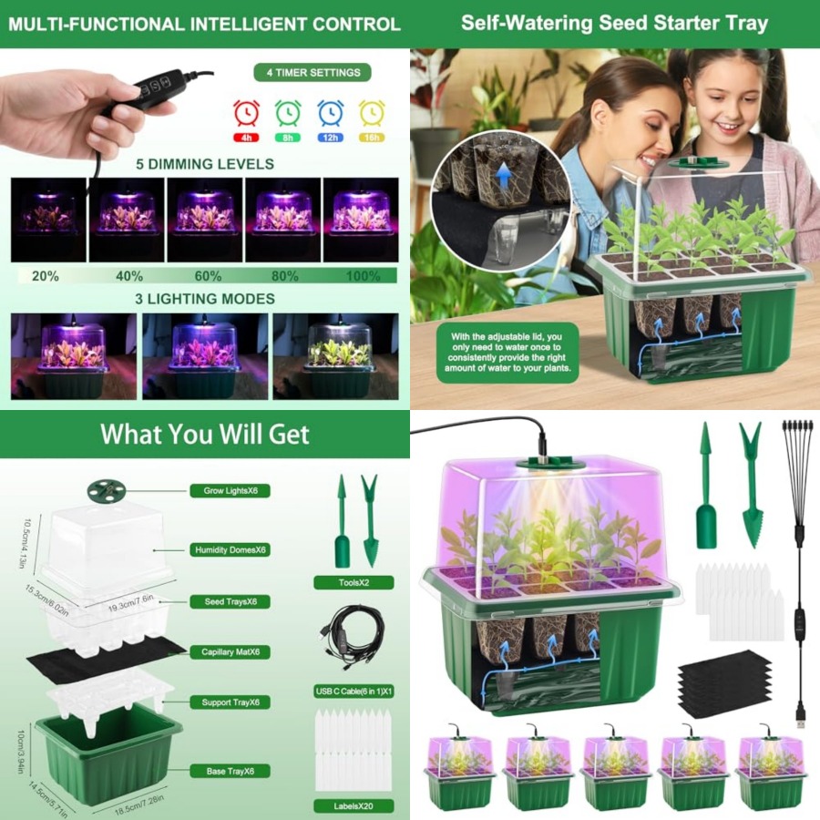 Seed Starter Tray - صينية بذور مع إضاءة، 6 قطع،