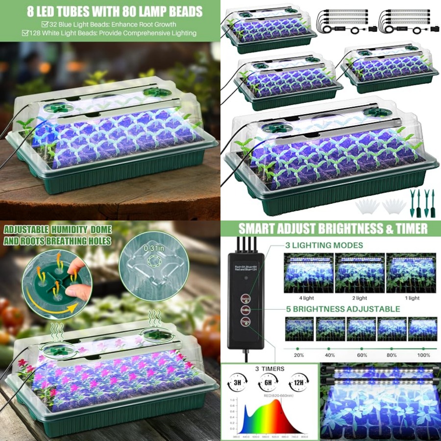 Seed Starter Tray - صينية بذور مع إضاءة للنمو، مجموعة